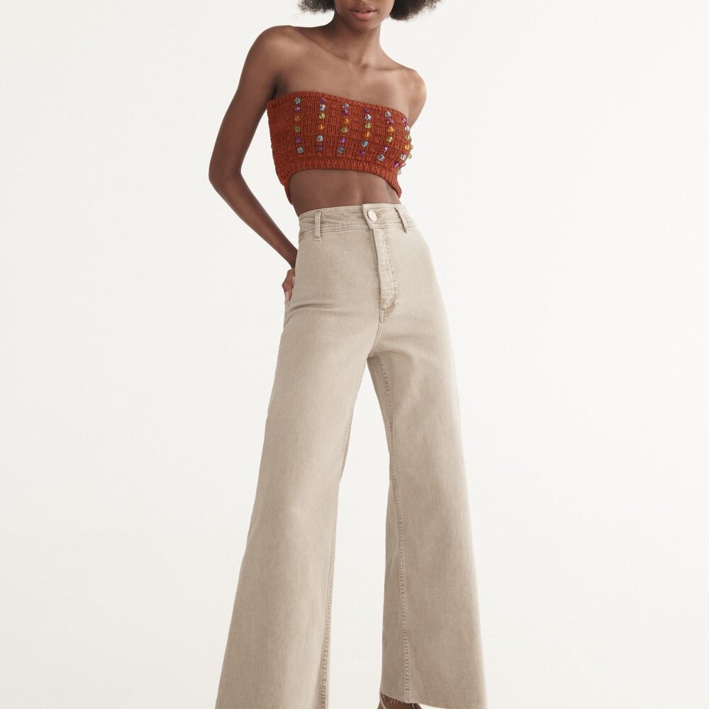 ZARA ZW High Waisted Sailor Straight Jeans Size US 28 / 6 in Stone